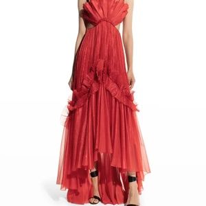 MARIA LUCIA HOHAN Azoray Scallop Ruffle Cutout Plisse Gown